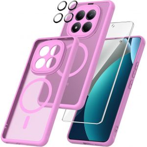 ELVORIX-3 in 1 Coque pour Xiaomi Redmi Note 15 Pro 5G Aimant&eacute;e avec 1 Verres Tremp&eacute;s und 1 Cam&eacute;ra Protecteur,Adapt&eacute; aux Supports magn&eacute;tiquesDos Anti Rayures Antichoc Housse Fond Bumper Case - Rose - Neuf