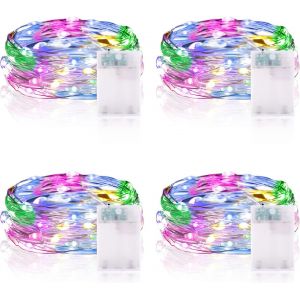 KAL-Guirlande Lumineuse Led À Piles 2M 20 Leds Mini Guirlande Led Avec Minuterie Interieur Extérieur Décoration Lumière Pour Chambre Noël Mariage Anniversaire Soirée (4 Pièces, Coloré) - Neuf