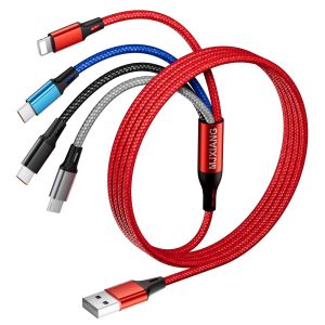 Thef-Câble Multi Usb 3a 1.2m, Câble De Charge Tressé Universel 4 En 1 Avec 2*Type C/Ip/Micro Usb Connecteurs, Pour Samsung Galaxy S25 S24 S10 A51, Oneplus, Sony, Honor View, Moto, Xiaomi, Lg, Ps4 - Neuf