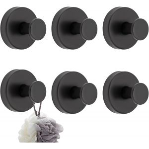 Crochet Ventouse Salle de Bain,6 Pcs Crochet Ventouse en Acier Inoxydable étanches,Puissant Charge 10Kg,Mural d'Aspiration Puissante pour Verre,Carrelage,Salle de Bain,Cuisine (Noir) - Neuf