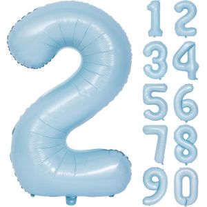 Lot De 2 Ballons Bleus Mats En Aluminium En Forme De Num&eacute;ro 2 - 101 Cm - Pour Anniversaire, F&ecirc;te, D&eacute;coration De F&ecirc;te Pr&eacute;natale, Mariage, Anniversaire De Mariage (Num&eacute;ro 2) - Neuf