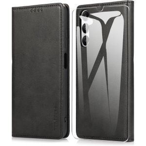 Kal-Coque Pour Samsung Galaxy A05s 4g (6.7"") Avec 1 Verre Trempé,Etui Premium Housse En Cuir Pochette Protection Portefeuille Case Magnétique Étui Pour Samsung Galaxy A05s 4g - Noir - Neuf