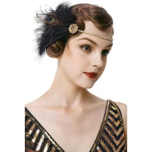 Des Années 1920 De Style De Plume Bandeau Charleston Gatsby Le Magnifique Carnaval Costume Accessoire Pour Les Femmes Une Taille En Or - Neuf