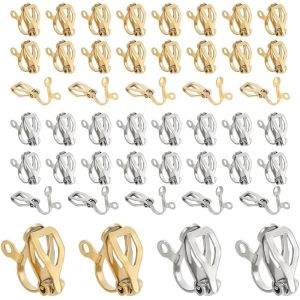 Kal-50 Pcs Clips D'oreille, Boucles D'oreilles À Clipser Acier Inoxydable Métal Plat Rond Vierge À Clipser Boucle D'oreille Bricolage Hypoallergénique À Clipser Convertisseur De Boucles - Neuf