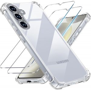 3 En 1 Coque Et Verre Tremp&eacute; Pour Samsung Galaxy S24 5g, [Coussin D'air Int&eacute;gr&eacute;] Anti-Jaunissement Souple Tpu Bumper Coque Protection Pour Samsung S24 5g, Transparente - Neuf