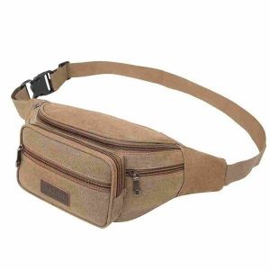 Sac banane en toile pour homme - Sac banane militaire de voyage et de randonn&eacute;e - Marron - Neuf