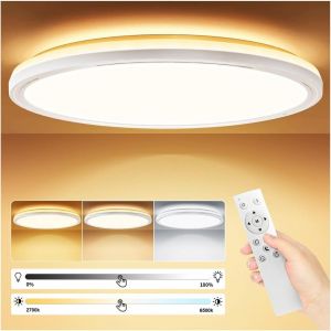 Ulteronixshop-Plafonnier Led 24w 2642lm Avec T&eacute;l&eacute;commande & R&eacute;tro-&Eacute;clairage, Dimmable Luminaire Plafonnier Led 3000k-6500k, &iquest;30cm Luminaire Lampe De Plafond Int&eacute;rieur, Chambre Cuisine Couloir Balcon - Neuf