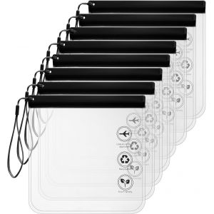 KALANKA-8 Pi&egrave;ces Trousses de Toilette Transparentes, 20 x 20 cm Sac Liquide avec Poign&eacute;e, &Eacute;tanche Trousse pour Avion, Kit de Voyage Maquillage pour Femme et Homme (Noir) - Neuf