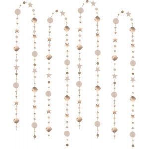 KYAOAYO-Lot De 4 Guirlandes En Papier Rondes Et Étoiles De 4 M - Guirlande D'Étoiles Et De Champagne Dorées À Paillettes - Guirlande En Papier À Suspendre Pour Anniversaire, Mariage Et Fête - Neuf