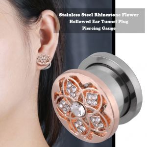 Piercing Tunnel D'oreille Creux En Acier Inoxydable Avec Strass (12 Mm) - Neuf