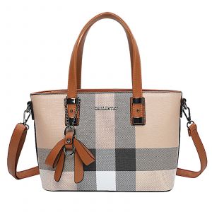 Sac Cabas pour Femme Édition Mini Jolie Motif Écossais avec Bandoulière Gallantry Marron / Beige - Neuf