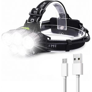 Lampe Frontale Rechargeable Puissante,6 Modes Ipx5 Étanche Idéale Pour Camping Course Randonnée Et Pêche Design Mains Libres Pour Plus De Commodité Illumination Efficace - Neuf