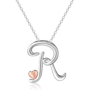 Kalanka-Collier Avec Initiale En Argent Pour Femme, Bijoux Plaqués Argent Sterling | Collier Avec Pendentif Classique Avec Lettre Et Nom Et C?ur En Or Rose, Chaîne De 20 Pouces - Neuf