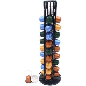 Porte-capsules compatible avec le pr&eacute;sentoir rotatif d'origine - Pour 40 capsules - Solution de rangement compacte et peu encombrante - Noir - Neuf