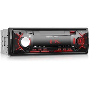 Autoradio Bluetooth 1 Din, Autoradio 1 Din Avec Bluetooth Mains Libres T&eacute;l&eacute;phone Bluetooth Radio Fm Usb/U Disk/Aux Lumi&egrave;re Rouge Affichage De L'Heure[Z413] - Neuf
