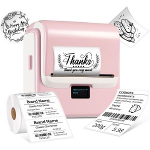 JEXNOVASHOP-T003 Imprimante Thermique Etiqueteuse Autocollantes Portable Mini sans Encre 20-80 mm Etiquette Bluetooth & USB 2200 mAh 50mm/s pour Bocaux, Prix, Bureau, &Eacute;cole Personnalis&eacute;es - Neuf