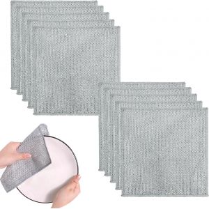 KGABERY-10 Pièces Chiffon Multifonction En Fil Métallique,Torchon En Fil Métallique Épurateur De Vaisselle Pour Cuisine,Deux Couches Chiffons De Nettoyage 20X20Cm - Neuf