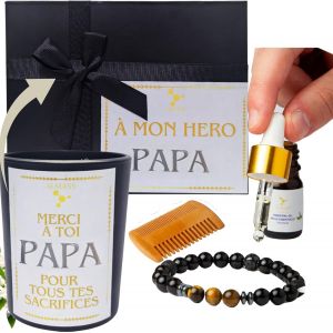 Grand Coffret Cadeau Fête Des Pères - Soins Naturels Pour Homme - Idée Cadeau Papa - Produits Artisanaux Parfum Français : Bougie Parfumée + Bracelet Diffuseur Huile Essentielle +Peigne Barbe En Bois - Neuf