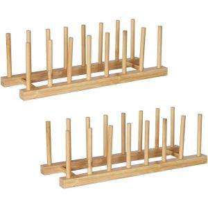 Lot De 2 Supports D'assiettes Avec 7 Emplacements, Porte-Assiettes En 100 % Bois De Pin, Support De Couvercle De Casserole, Égouttoir À Vaisselle, Pour Planche À Découper, Couvercle De Casserole - Neuf
