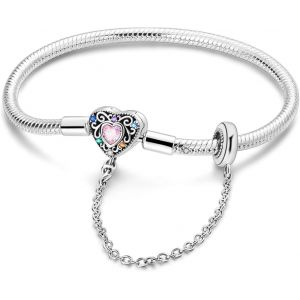 Trahoo-Bracelet Pour Femme En Argent Sterling 925 Avec Fermoir En Forme De C?ur Bracelet À Maillons Serpents Saint Valentin, Fête Des Mères, Anniversaire, Noël, Cadeau Pour Femme, Petite Amie Cmb062 - Neuf