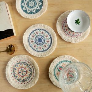 Sjzg-Lot De 6 Dessous De Verre De Bar Boh&egrave;mes, Motif Mandala, 14 Cm, Tiss&eacute;s Absorbants, R&eacute;sistants &Agrave; La Chaleur, Pour Table Basse, Bar, Protection De Table - Neuf