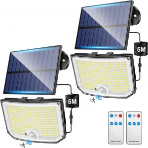 Asfasfq-Lampe Solaire Exterieur,2 Paquet 238led Lampe Solaire Exterieur Detecteur De Mouvement, 3 Modes & Télécommande Lumiere, Ip65 Spot Solaire Exterieur Projecteur Solaire Exterieur - Neuf