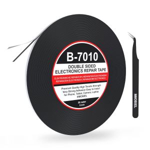 CAUC-Ruban Adh&eacute;sif Double-Face 5mm, 50m - Noir Ruban de Montage avec Adh&eacute;sif Acrylique Puissant pour la R&eacute;paration d&iquest;&Eacute;crans LCD, T&eacute;l&eacute;phone, Tablette, Ordinateur Portable - Pince &agrave; &Eacute;piler Incluse - Neuf