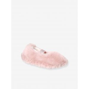 Chaussons Ballerines Enfant Fille Synth&eacute;tique Esprit Peluche &Eacute;lastiqu&eacute;s Rose - Neuf