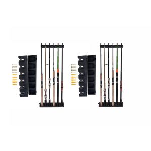 Supports muraux pour 6 cannes &agrave; p&ecirc;che - Lot de 2 avec hauteur r&eacute;glable et pinces en mousse EVA - Neuf
