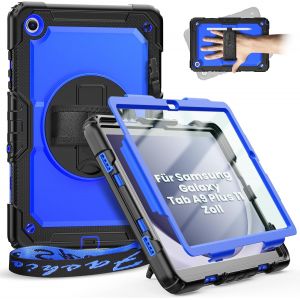 &Eacute;tui Samsung Galaxy Tab A9 Plus 11"" 2023 Sm-X210/Sm-X216/Sm-X218, R&eacute;sistant Aux Chocs Et Robuste Avec Protecteur D'&Eacute;cran, Support Pivotant, Dragonne, Bandouli&egrave;re - Pratique-Fonc&eacute; Bleu - Neuf