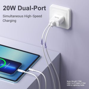 aLink Chargeur Rapide iPhone 20W, Chargeur USB C 2 Ports avec 2m C&acirc;ble USB &agrave; Lightning + 2m type C &agrave; C Compatible avec iPhone 15/15 Pro/14/13 Pro/ 13 Pro Max/ 13 Mini/ 12/12 Pro/ 12 Pro Max/ 11/ X - Neuf