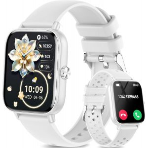 Kal-Montre Connectée Femme Homme, 1.83"" Hd Smartwatch Avec Appel Bluetooth, 100+ Modes Sport/Fréquence Cardiaque/Sommeil/Spo2, Podomètre Montre Intelligente Etanche Ip68 Pour Android Ios, Blanc - Neuf