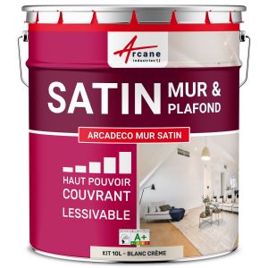 Peinture murale satin velours blanche Blanc Crème - RAL 9001 10 L - ARCANE INDUSTRIES - Neuf