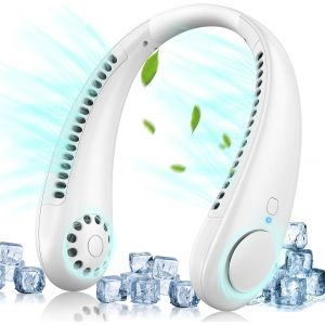 Ventilateur de Cou, 360° Ventilateur Portable Sans Lame, 3 Vitesses USB Rechargeable, Ventilateur Cou silencieux Personnel pour Bureau Domicile Voyage En Plein Air, Cadeaux pour Femmes et Hommes¿Blanc - Neuf