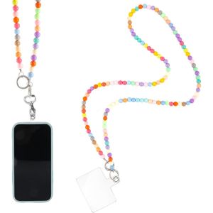 Cordon Telephone Portable,Universelles Chaine Telephone Portable,Bijoux De Telephone Porte Badge Tour De Cou,Perles Multicolores Morandi Chaine De Telephone Avec 2 Patchs(Longueur 120cm).[U126] - Neuf