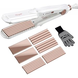 3 En 1 Fer &Agrave; Lisser, Sertir Avec 3 Plaques De C&eacute;ramique De Tourmaline Interchangeables Pour Donner, Chauffage Rapide, 4 Contr&ocirc;le De La Temp&eacute;rature, Fer &Agrave; Gaufrer, Souples - Neuf