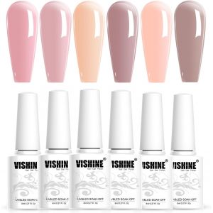Vernis Gel Semi Permanent Transparent Rose Nude, Vernis &Agrave; Ongles Semi Permanent Naturelle Rose Nu French Manucure Jelly Gel&eacute;e De Cristal Soak Off Uv Led Gel Ongle 6pcs - Neuf