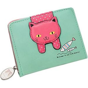 CAUC-Portefeuille Chat Mignon, Porte-Monnaie Chat en Cuir PU, Petit Porte Monnaie Photo Porte-Monnaie, pour Cadeaux, Filles, Femmes, Amis, Anniversaire (Vert) - Neuf