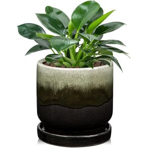 Nouvelhorizonstore-Pot En C&eacute;ramique Pour Plantes, 13 Cm, Vase De Plantation En C&eacute;ramique, Petit Pot D&eacute;coratif Avec Trou De Drainage Et Sous-Pots, D&eacute;grad&eacute; De Couleur, Noir, Pour L'ext&eacute;rieur, Pot De Fl - Neuf