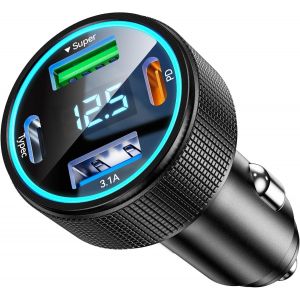 Chargeur Allume Cigare USB C 4 Ports, Prise Allume Cigare 12V PD 30W, Rapide 66 W Chargeur Voiture USB C, Mod&egrave;les 12V/24V Chargeur Voiture pour Allume Cigare, T&eacute;l&eacute;phone, MP3 - Neuf