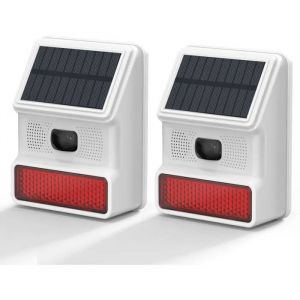 Lot de 2 Alarmes Solaires IP65 avec D&eacute;tecteur de Mouvement et Sir&egrave;ne 100dB, 4 Modes, Ext&eacute;rieur Sans Fil. - Neuf