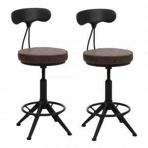 Lot de 2 tabourets de bar HWC-O84, tabouret de bar pivotant Industrial r&eacute;glable en hauteur, similicuir m&eacute;talmarron-noir - Neuf