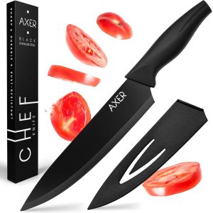 Mevronisshop-Le Couteau De Chef Professionnel 20 Cm - Couteau De Cuisine Acier Inox Noir - Couteaux De Chef Avec Etui - Chef Knife - Couteau Cuisine Professionnelle - Neuf