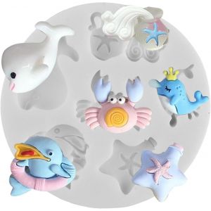 Kal-Moule En Silicone Sur Le Thème De La Vie Marine, Thème Océan, Dauphins, Baleines, Crabes, Étoiles De Mer, Moules À Fondant Pour Décoration De Gâteaux, Pâte À Sucre, Pâte Polymère - Neuf