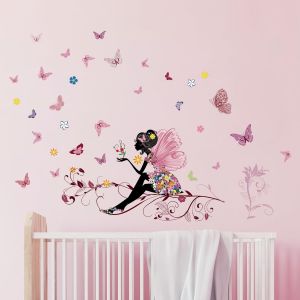 ERYI-Stickers Muraux Fille Papillon Autocollants Mural Fée Des Fleurs Stickers Muraux Papillons Colorées U200Bpour Chambre De Bébé Pépinière D'Enfant Décoration Murale De La Maison - Neuf
