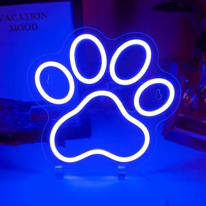 Enseigne Néon En Forme De Pattes De Chien Bleu Crépusculaire Pour Décoration Murale, Lumières Néon Alimentées Par Usb Pour Chambre À Coucher, Chambre D'Enfant, Cadeaux - Neuf