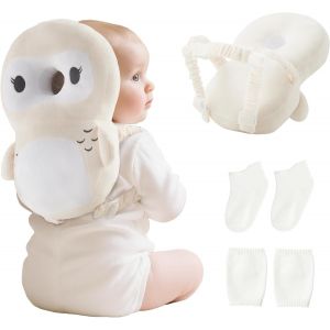 Yemaesre-Sac À Dos De Protection De La Tête Pour Bébé Et Tout-Petit, Harnais Sécurité Réglable, Sac Anti Chute Enfants Avec Genouillere Bebe & Chaussettes, Cadeau 5¿24 Mois, Pour Marche (Hibou Beige) - Neuf