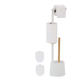 lbgwp60-ServiteurWc, Bambou, Acier Inoxydable, Support À Poser, Et Porte- , Blanc - Neuf