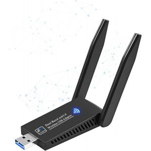 MEVRONISSHOP-Cl&eacute; WiFi Puissante AC1300Mbps, Adaptateur R&eacute;seau sans Fil, USB 3.0, Antennes &agrave; Gain Elev&eacute;, Dongle Carte WiFi pour PC, 2.4G/5GHz Bi-Bande, Compatible avec Windows 11/10/8.1/8/7 et macOS 1 - Neuf