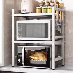 Chenquansarl-Tagère Extensible Pour Micro-Ondes À 3 Étages - Avec 6 Crochets - Extensible De 40 À 63 Cm - Pour Cuisine (3 Étages, Blanc), Tayy-Up09100 - Neuf